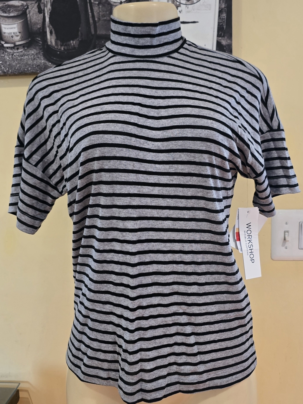 Workshop Republic Clothing Women’s Black & Gray Striped Mockneck Top